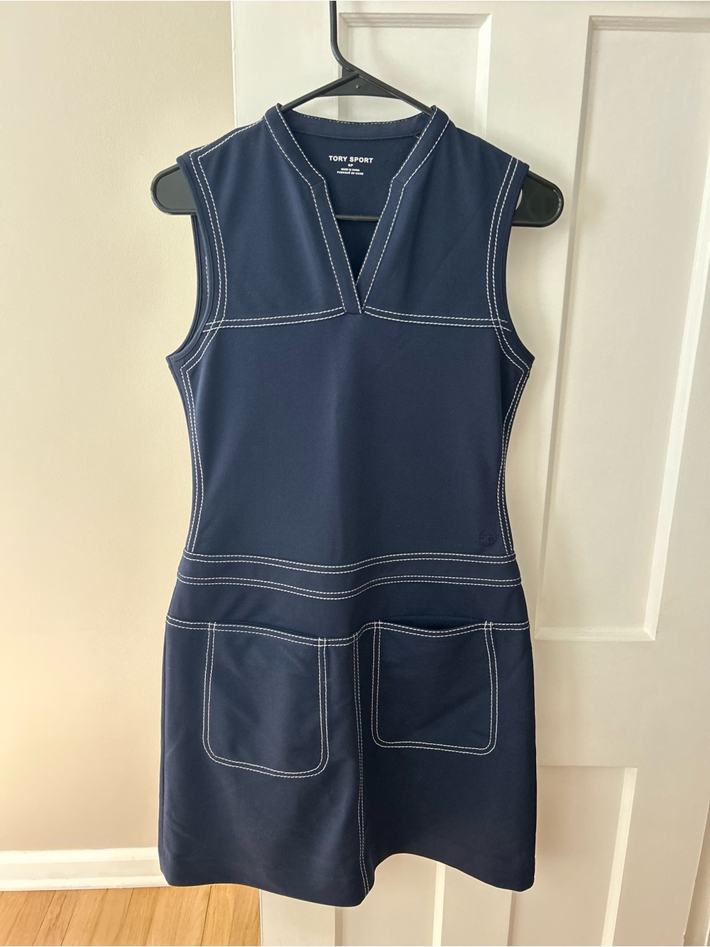 Tory Sport Navy Dress with Contrast White Topstitching